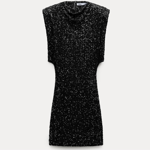ZARA NWT Sequin Shoulder Pads Dress ZW Collection - Picture 9 of 9